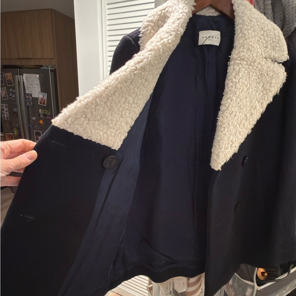 Sandro Navy Peacoat with Cream Sherpa Collar